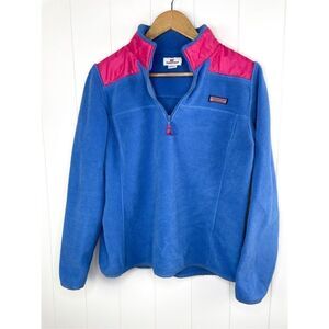 VINEYARD VINES Fleece Jacket 1/4 Zip‎ Cornflower Blue Pink Colorblock M